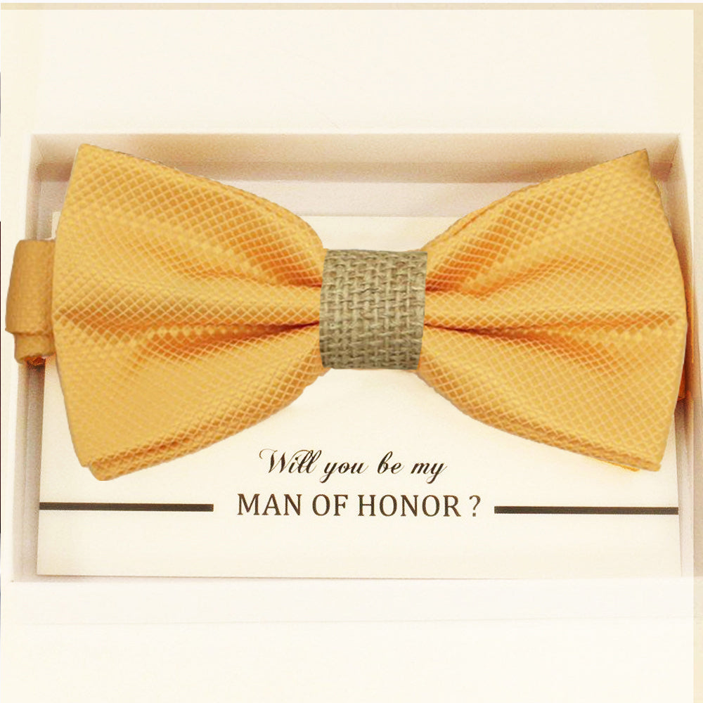 Yellow burlap bow tie, Best man request gift, Groomsman bow tie, Man of honor gift, Best man bow tie, best man gift, man of honor request