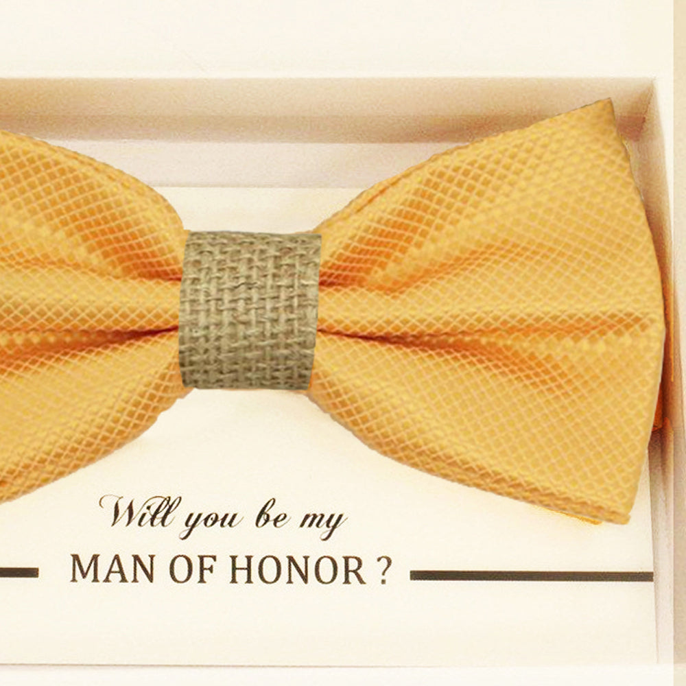 Yellow burlap bow tie, Best man request gift, Groomsman bow tie, Man of honor gift, Best man bow tie, best man gift, man of honor request
