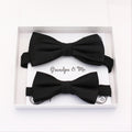Black daddy and me bow tie set in gift box — matching adult and kids handmade pre-tied bow ties