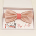 Pearl blush coral bow tie Best man Groomsman Man of honor Ring Bearer bow request gift, Adjustable Pre tied Birthday congrats handmade bow 