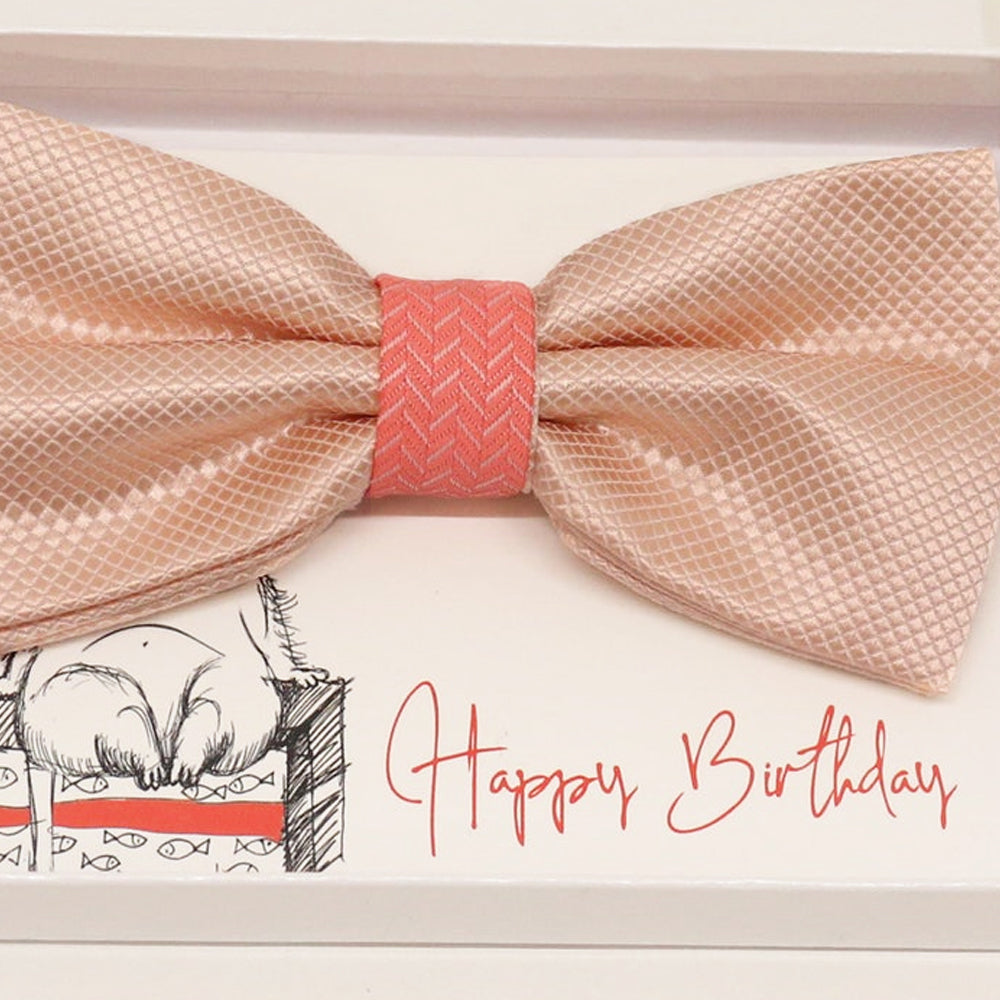 Pearl blush coral bow tie Best man Groomsman Man of honor Ring Bearer bow request gift, Adjustable Pre tied Birthday congrats handmade bow 