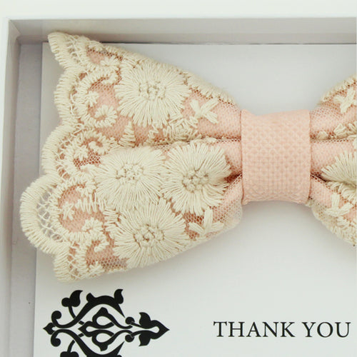 Blush lace bow tie,  Handmade lace bow tie, Thank you gift, Pre-Tied Bow Tie, best man bow tie, ring bearer bow tie gift