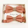 Copper and Burlap daddy and me bow tie set in gift box — matching adult and kids handmade pre-tied bow ties