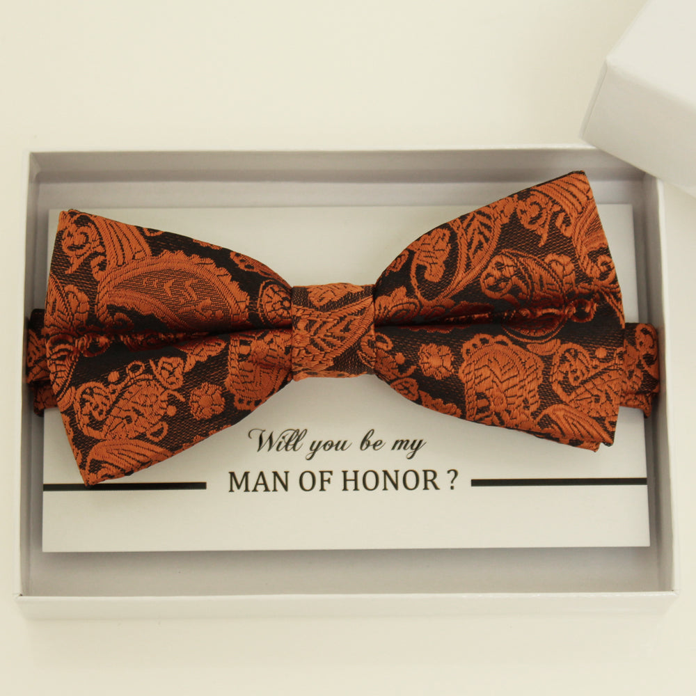 Copper Paisley bow tie, Best man request gift, Groomsman bow tie, Man of honor gift, Best man bow tie, man of honor, Thank you, Copper bow