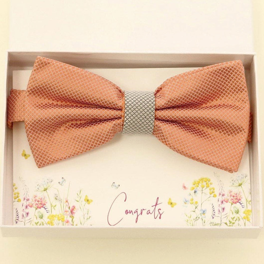 Copper silver bow tie Best man Groomsman Man of honor Ring Bearer bow request gift Adjustable Pre tied Birthday congrats cards handmade bow