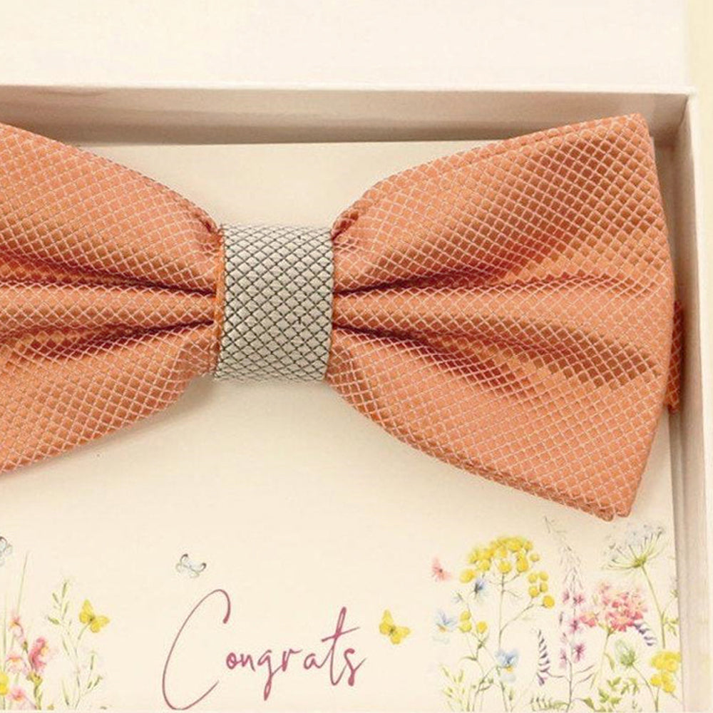 Copper silver bow tie Best man Groomsman Man of honor Ring Bearer bow request gift Adjustable Pre tied Birthday congrats cards handmade bow