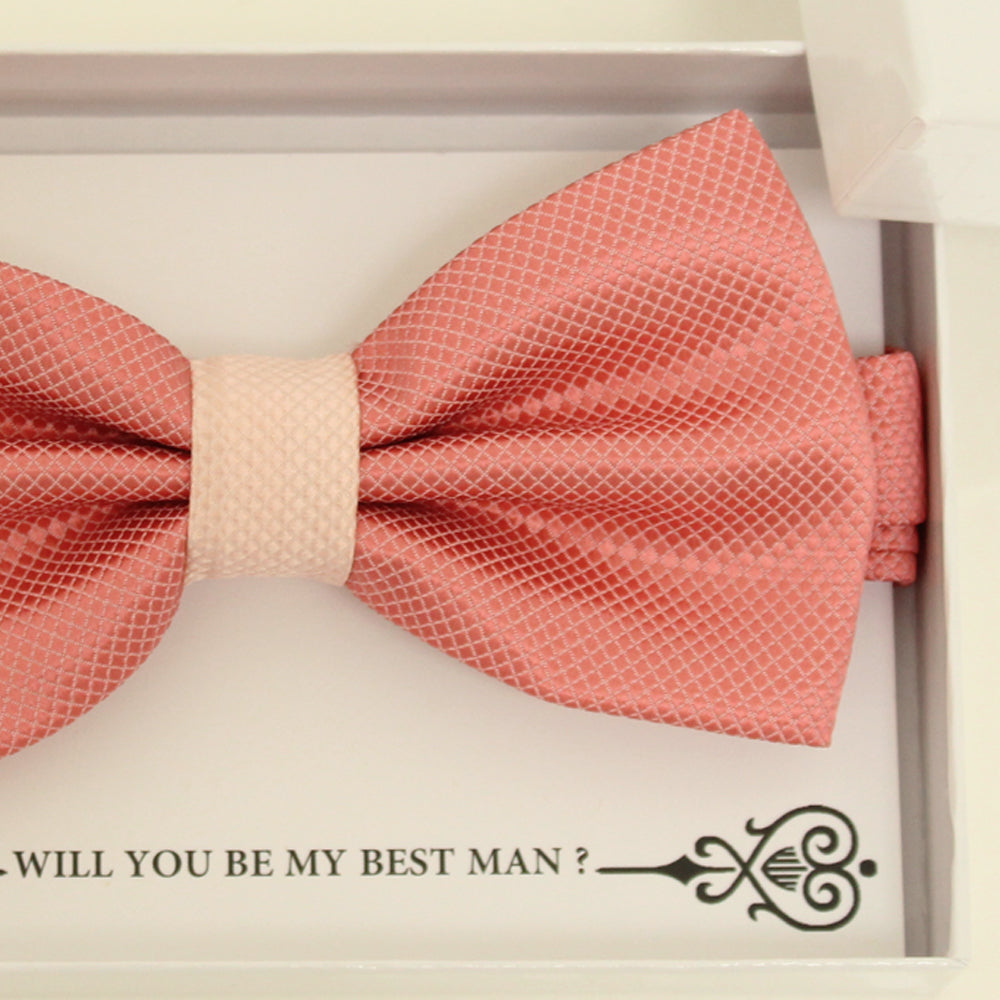 Coral blush bow tie, Best man gift , Groomsman bow tie, Man of honor gift, Best man bow tie, best man gift, man of honor request, handamde
