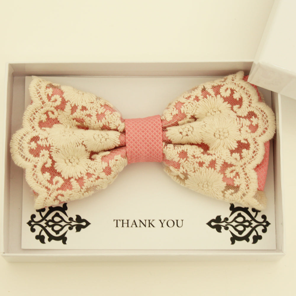 Dusty rose lace bow tie,  Handmade lace bow tie, Thank you gift, Pre-Tied Bow Tie, best man bow tie, ring bearer bow tie gift