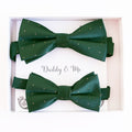 Green Polka Dots daddy and me bow tie set in gift box — matching adult and kids handmade pre-tied bow ties