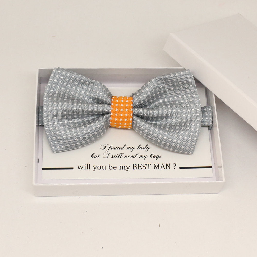 Gray Orange bow tie, Best man request gift, Groomsman bow tie, Ring Bearer bow tie, Man of honor gift, baby announcement, toddler bow