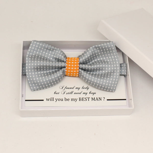 Gray Orange bow tie, Best man request gift, Groomsman bow tie, Ring Bearer bow tie, Man of honor gift, baby announcement, toddler bow