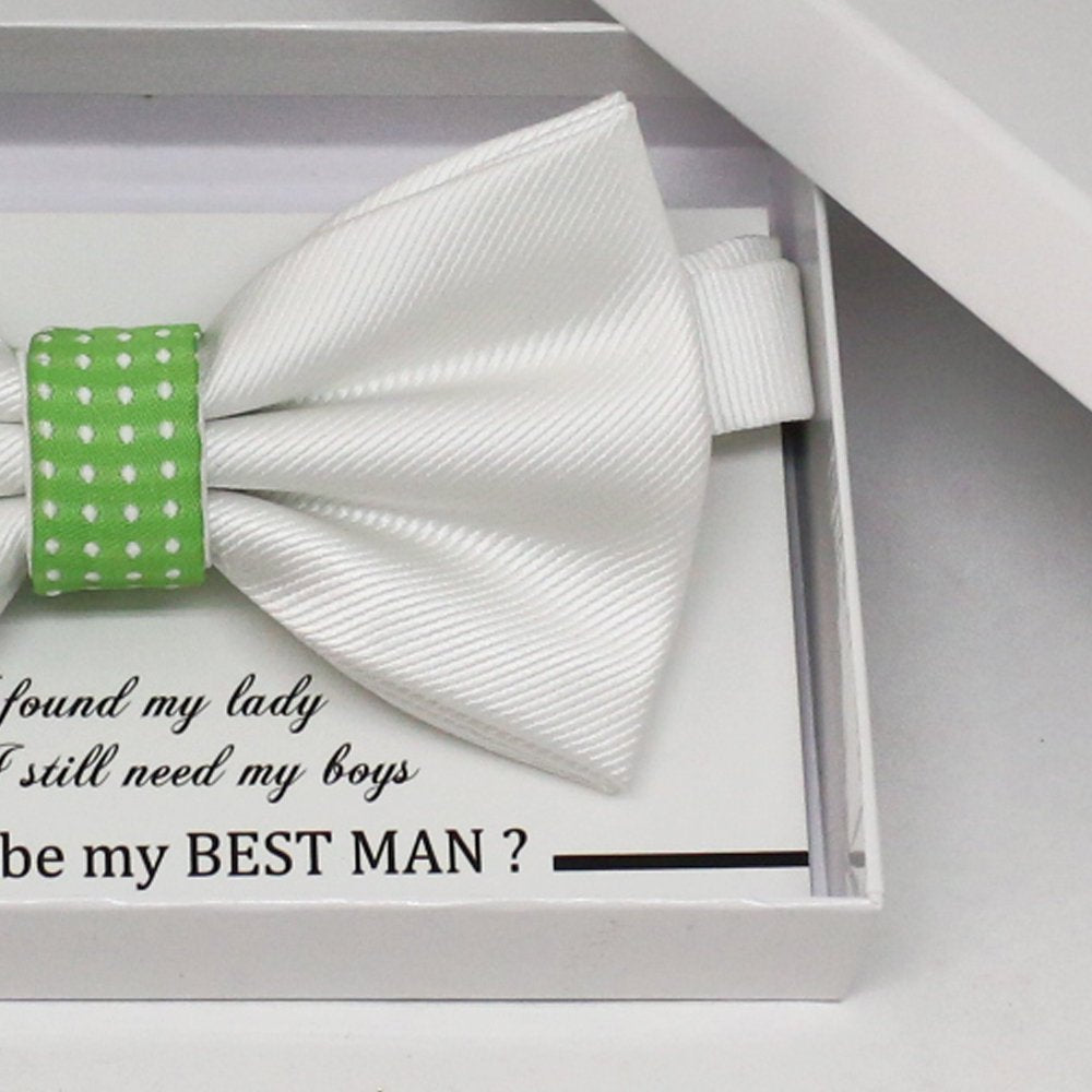 White green bow tie, Best man request gift, Groomsman bow tie, Man of honor gift, Best man bow tie, best man gift, man of honor request bow