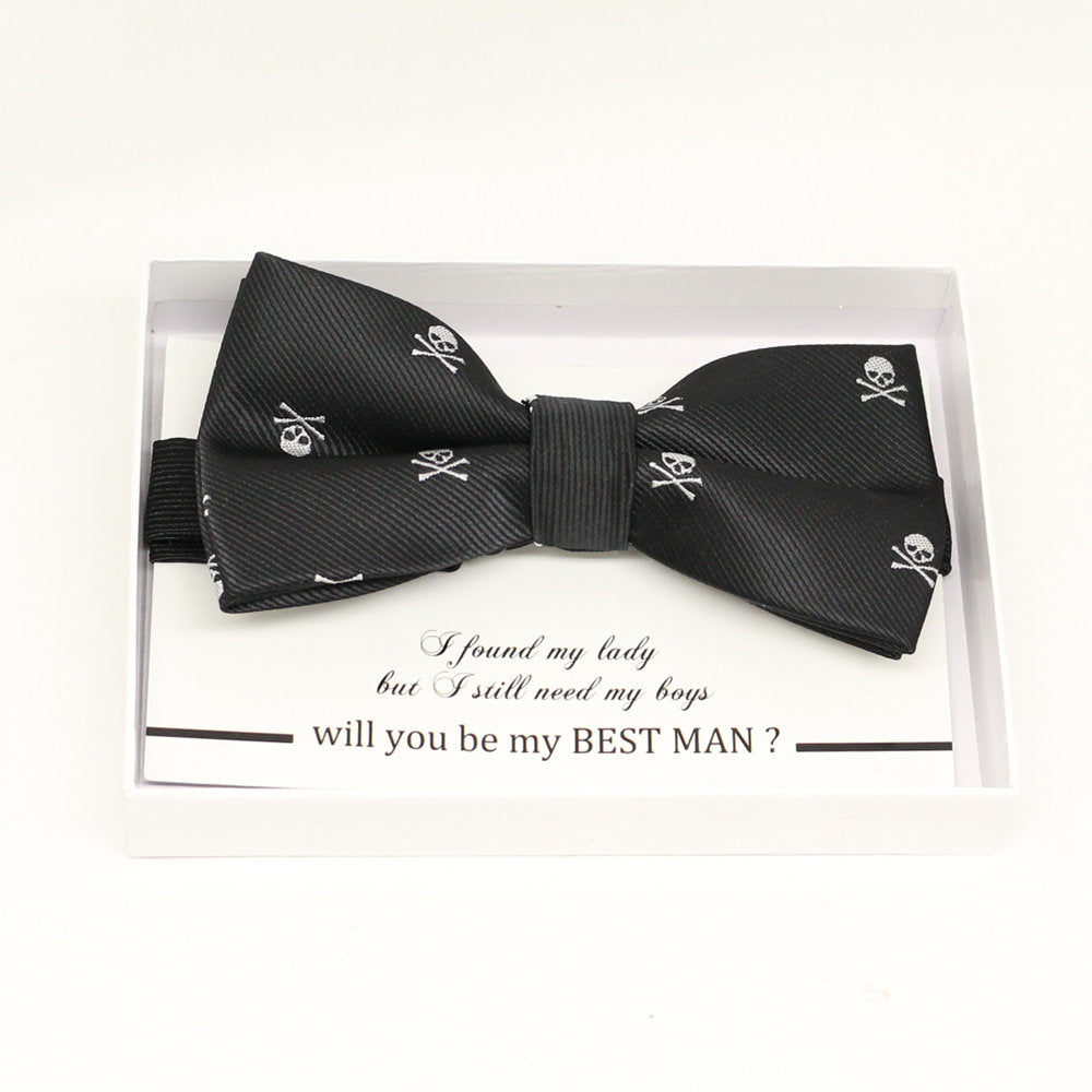 Skull bow tie,  Black bow tie, Ready tied, Handmade Bow tie, black party
