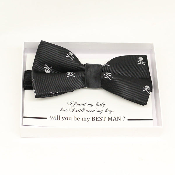Skull bow tie,  Black bow tie, Ready tied, Handmade Bow tie, black party