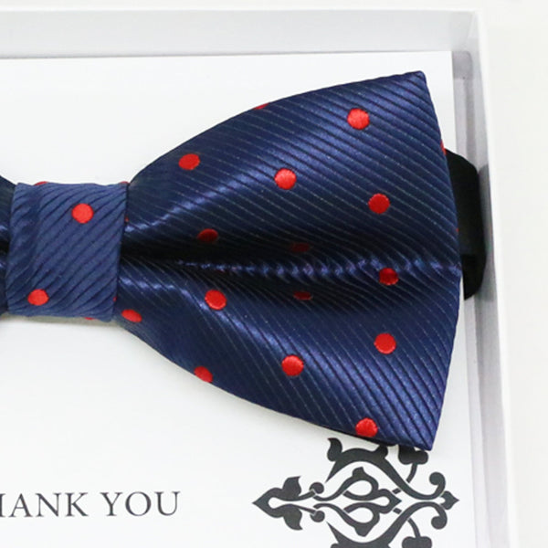 Navy Red Polka dots bow tie, Best man request gift, Groomsman bow tie, Man of honor gift, Best man bow, best man gift, man of honor request