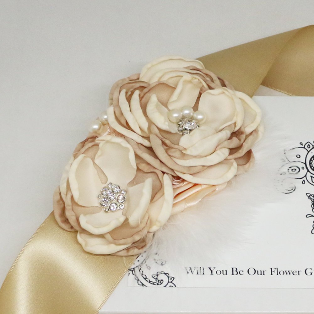 Champagne pink French rose Flower Sash, Flower girl sash belt, Satin sash,Maternity Flower Sash,Flower belt,Wedding Sash belt,Bridemade Sash