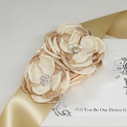 Champagne pink French rose Flower Sash, Flower girl sash belt, Satin sash,Maternity Flower Sash,Flower belt,Wedding Sash belt,Bridemade Sash