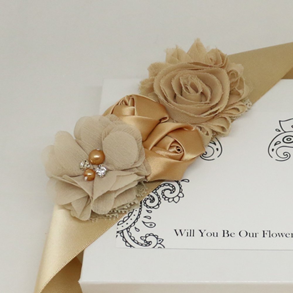 Sand Gold rose Flower Sash, Flower girl sash belt, Satin sash, Maternity Flower Sash,Flower belt, Wedding Sash belt, Bridemade Sash
