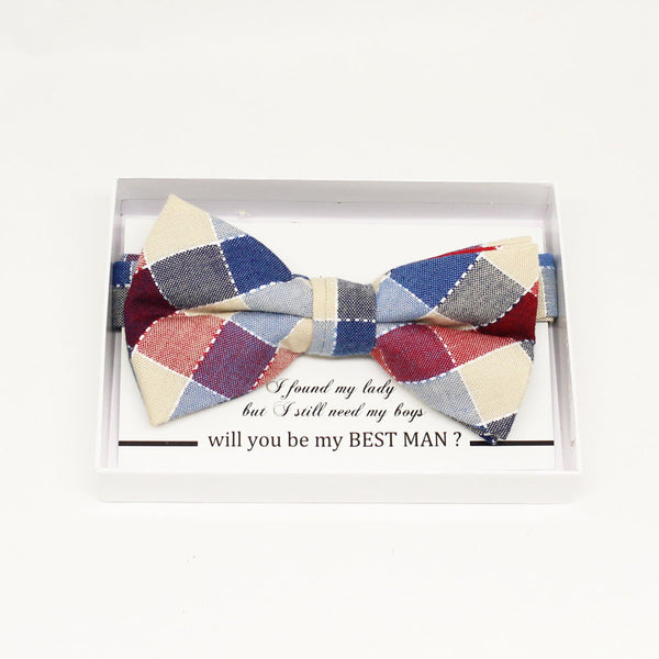 Plaid Red blue bow tie, Best man request gift, Groomsman bow tie, Man of honor gift, Best man bow, best man gift, man of honor request bow