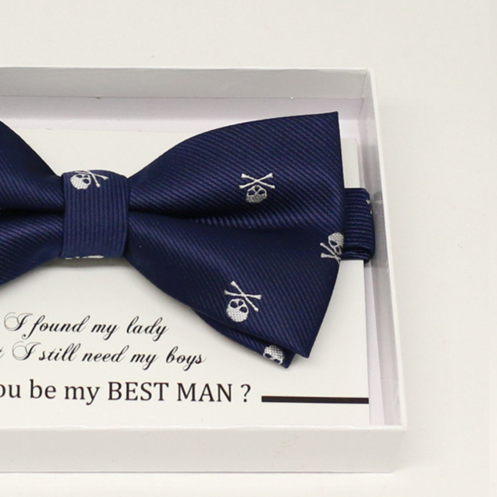 Navy skull bow tie, Best man request gift, Groomsman bow tie, Man of honor gift, Best man bow tie, best man gift, man of honor request bow