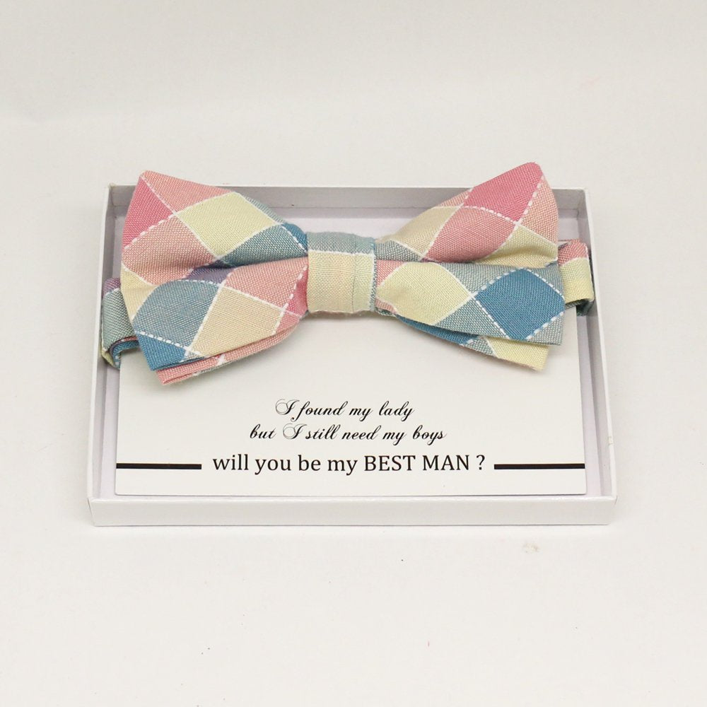 Pink cream bow tie, Best man request gift, Groomsman bow tie, Man of honor gift, Best man bow tie, best man gift, ring bearer request, plaid