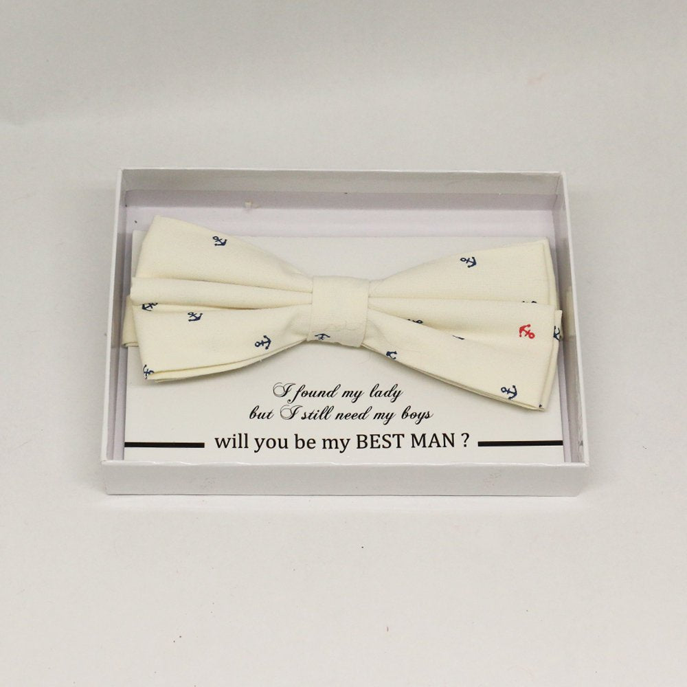 White Anchor bow tie, Best man request gift, Groomsman bow tie, Man of honor gift, Best man bow tie, best man gift, man of honor request