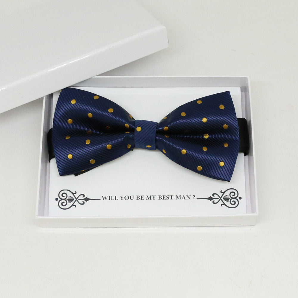 Navy gold bow tie, Best man request gift, Groomsman bow tie, Man of honor gift, Best man bow tie, best man gift, man of honor request
