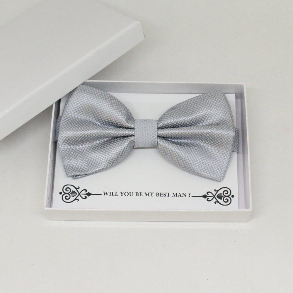 Silver bow tie, Best man request gift, Groomsman bow tie, Man of honor gift, Best man bow tie, best man gift, man of honor request, thankyou