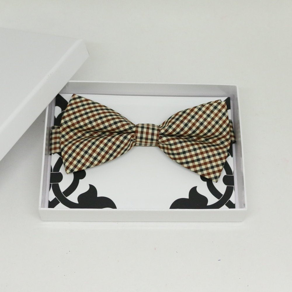 Cream brown gingham bow tie, Best man request gift, Groomsman bow, Man of honor gift, Best man bow tie, best man gift, man of honor request