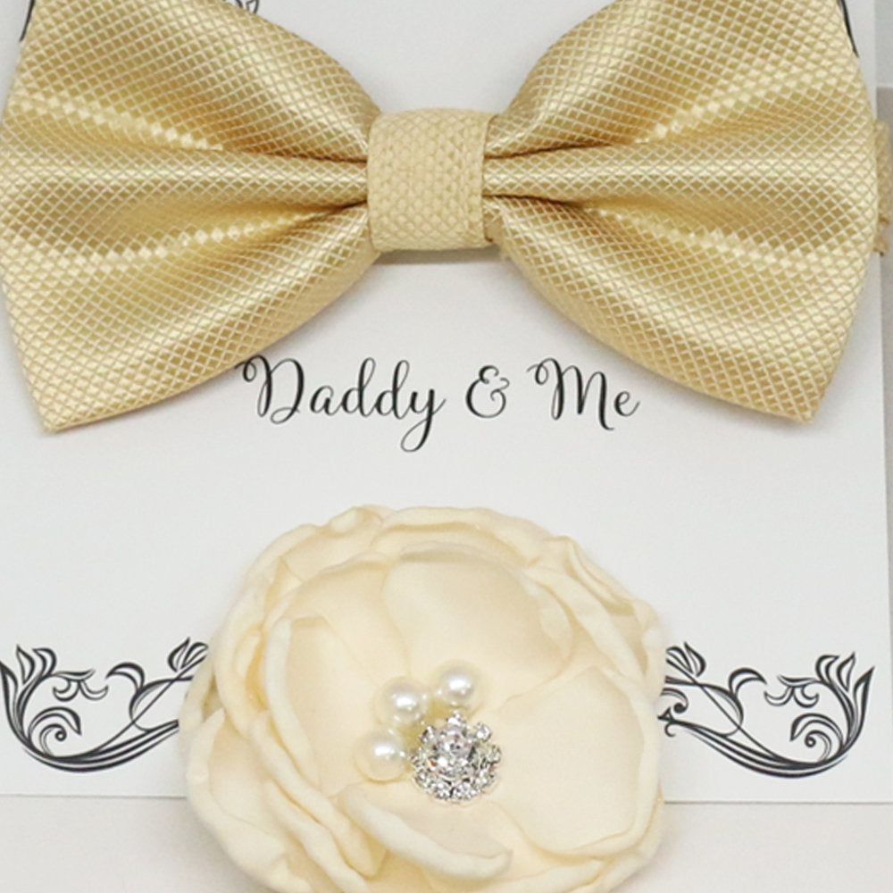Daddy me gift set, mommy me gift set, Ivory French rose Headpiece, Pearl, Ivory bow tie, Flower headpiece, flower girl, best man, handmade