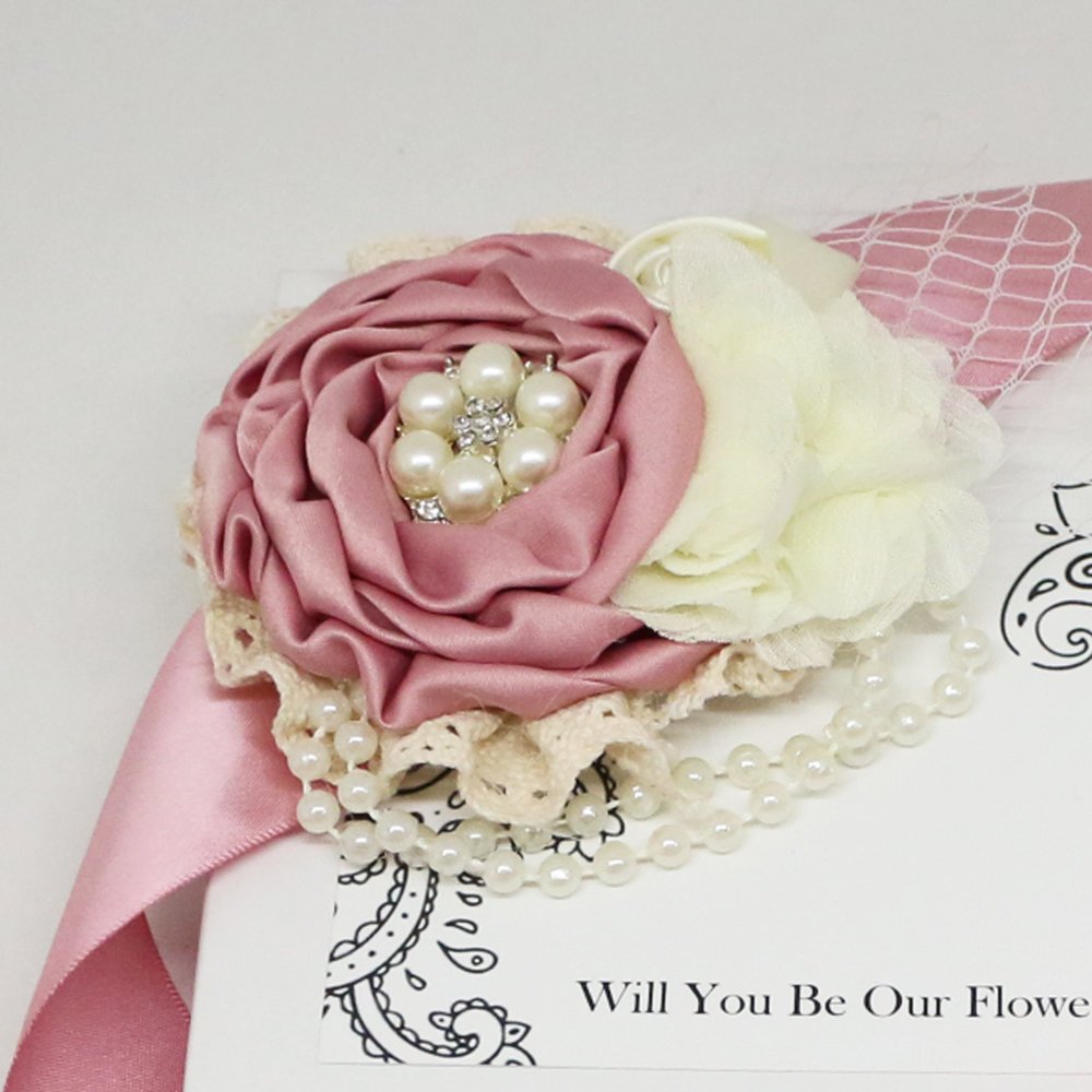 Dusty Pink rose with Pearl Sash, Flower girl sash belt, Satin sash, Maternity Flower Sash,Flower belt, Wedding Sash belt, Bridemade Sash