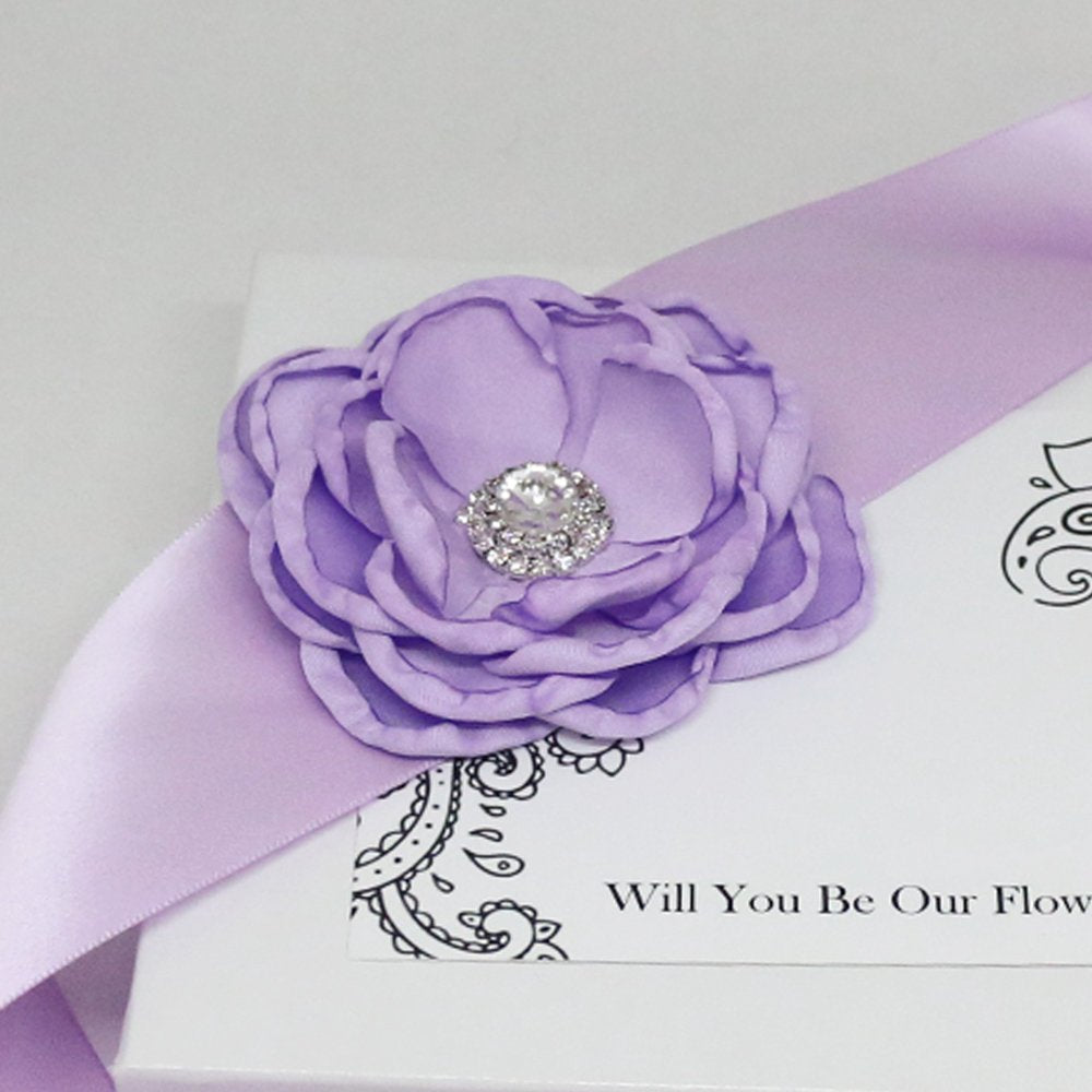 Violet Anemone with diamond Sash, Flower girl sash belt, Satin sash, Maternity Flower Sash,Flower belt,Wedding Sash belt, Bridemade Sash