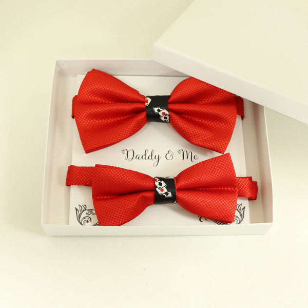 Red Bow tie set for daddy and son, Daddy and me gift set, Grandpa and me, Father son matching, Toddler bow, daddy me bow tie, Playing card