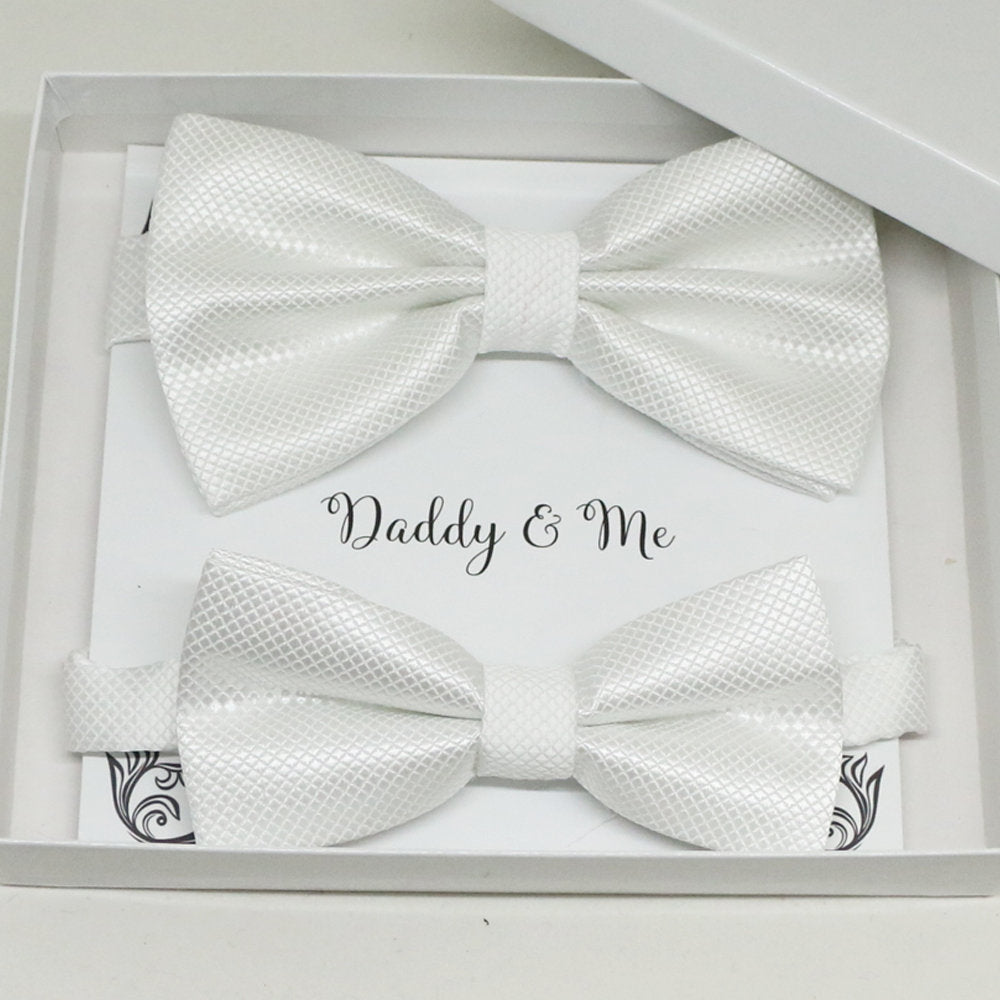 White Bow tie set for daddy and son, Toddler bow tie