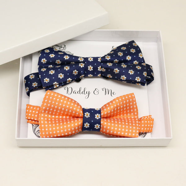 Navy orange Bow tie set for daddy and son, Daddy me gift set, Grandpa and me, Father son matching, Toddler bow tie, daddy me bow tie gift