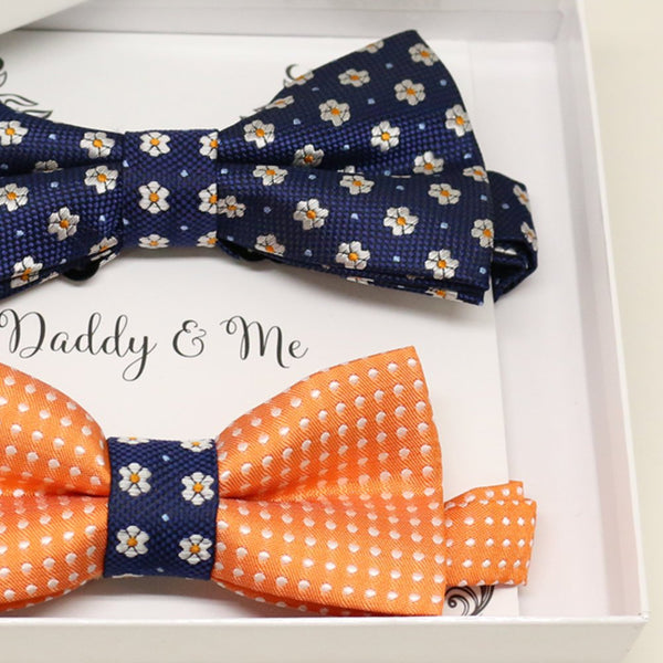 Navy orange Bow tie set for daddy and son, Daddy me gift set, Grandpa and me, Father son matching, Toddler bow tie, daddy me bow tie gift
