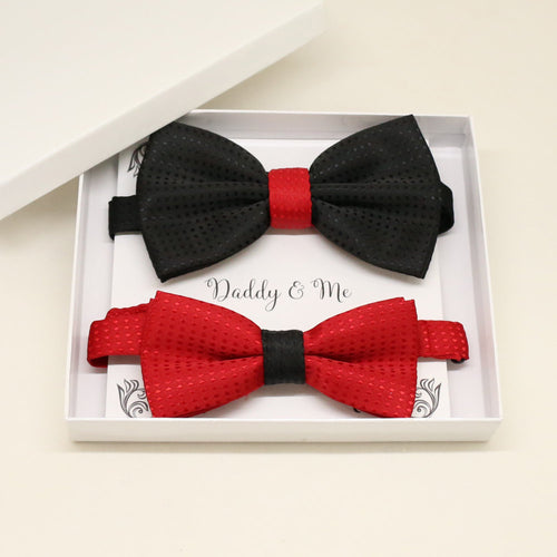 Red Black boys bow tie for kids — handmade, pre-tied and adjustable