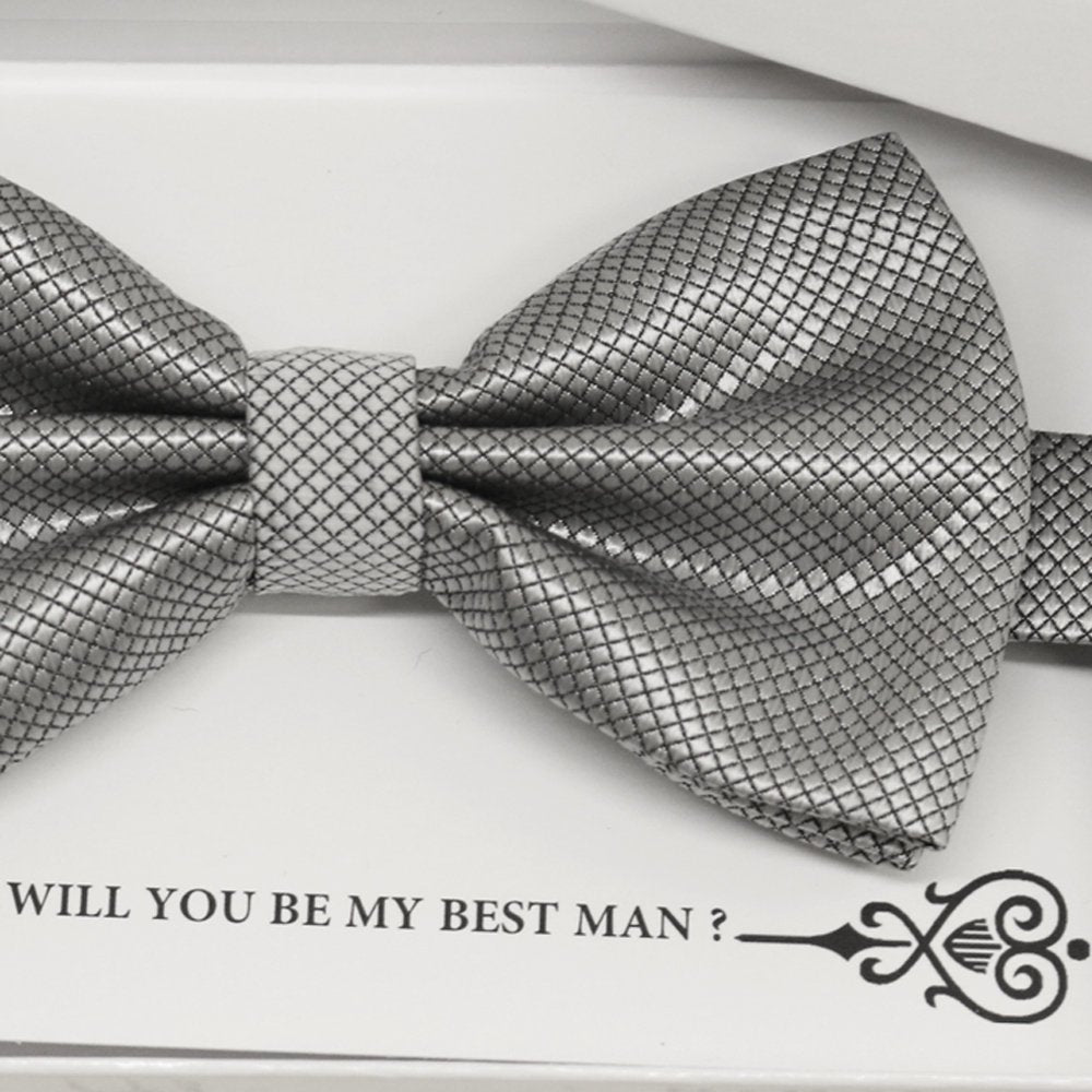Silver bow tie, Best man request gift, Groomsman bow tie, Ring Bearer bow tie, Man of honor gift, baby announcement, toddler bow, Silver bow