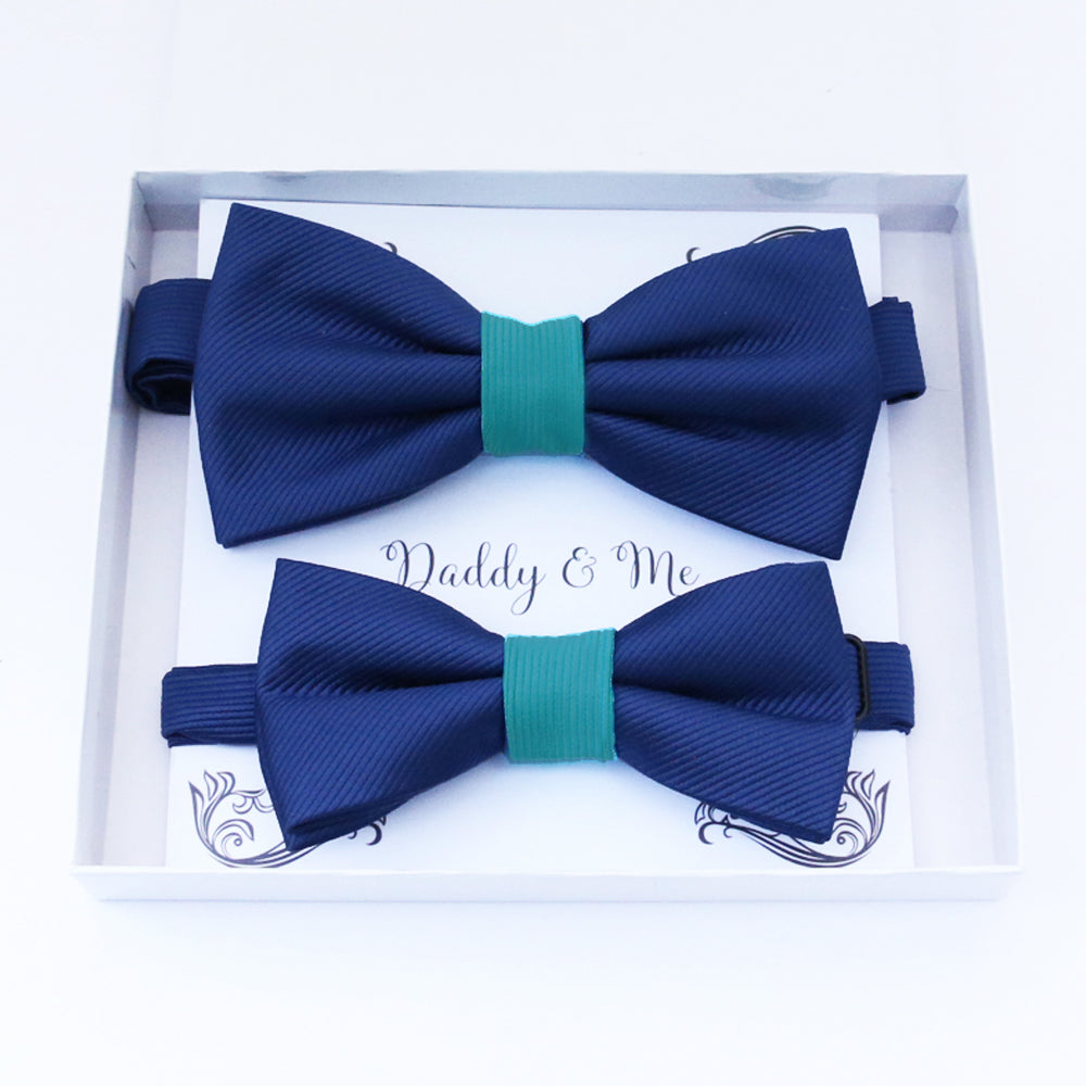 Navy Turquoise Bow tie set daddy son, Daddy Grandpa and Me Father son matching, Kids adult bow tie, Adjustable Pre tied bow High quality