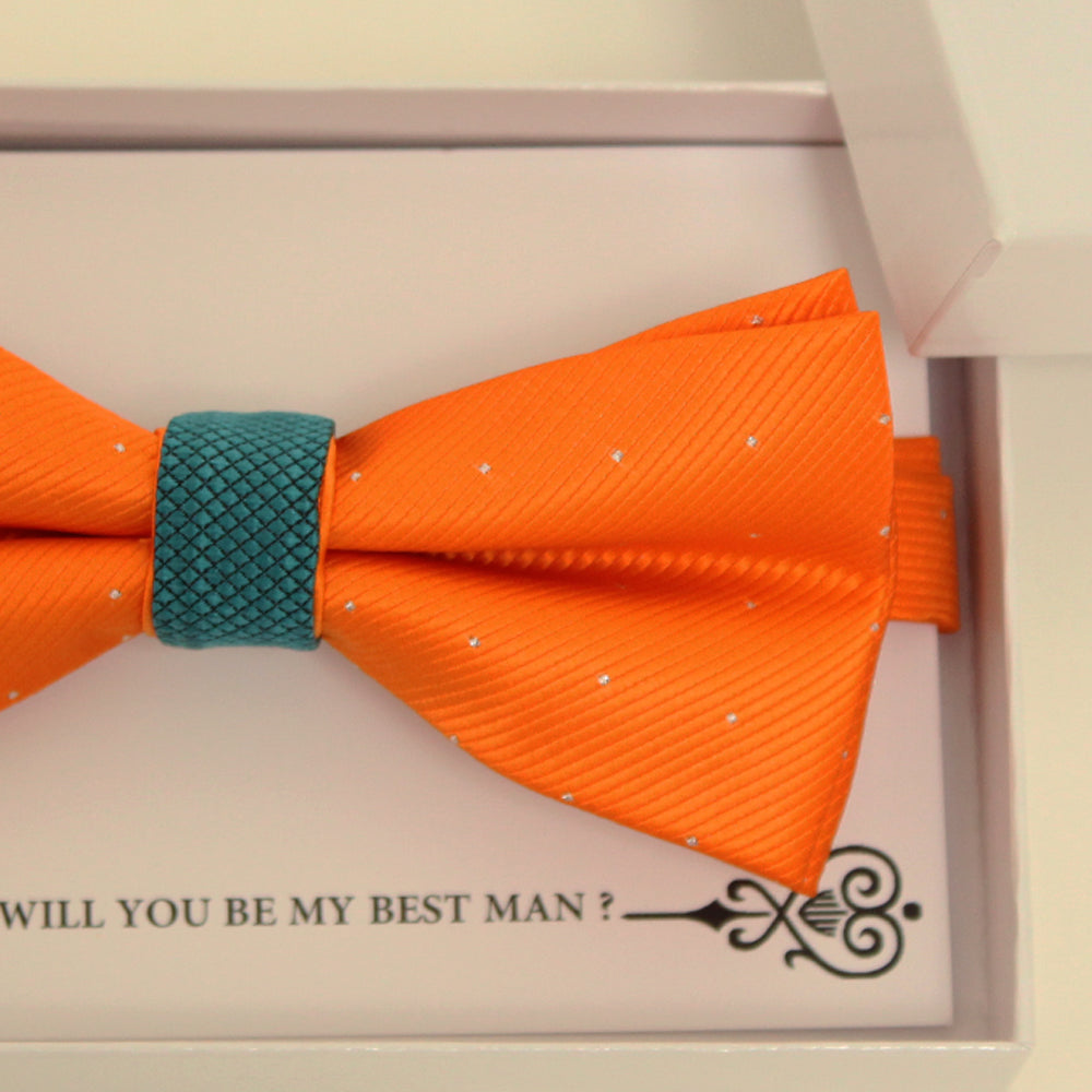 Orange teal blue bow tie, Best man gift , Groomsman bow tie, Best man bow, best man gift, man of honor request, handmade bow tie, orange bow