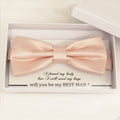 Pearl blush bow tie Best man Groomsman Man of honor Ring Bearer bow tie request gift, Kids bow Birthday congrats cards, Adjustable Pre tied 