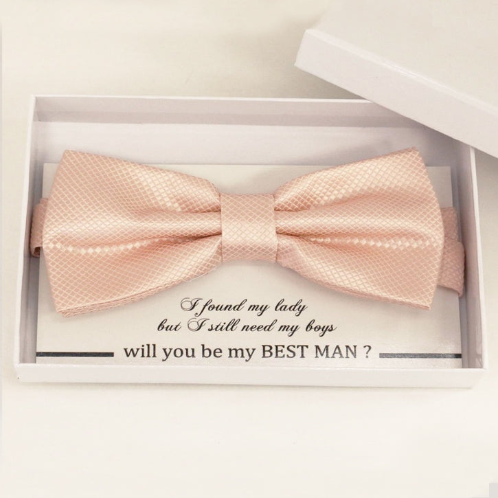 Pearl blush bow tie Best man Groomsman Man of honor Ring Bearer bow tie request gift, Kids bow Birthday congrats cards, Adjustable Pre tied 