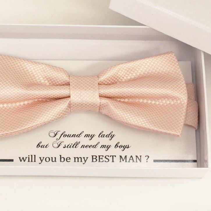 Pearl blush bow tie Best man Groomsman Man of honor Ring Bearer bow tie request gift, Kids bow Birthday congrats cards, Adjustable Pre tied 