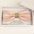 Pearl blush bow tie Best man Groomsman Man of honor Ring Bearer bow tie request gift, Kids bow Birthday congrats cards, Adjustable Pre tied