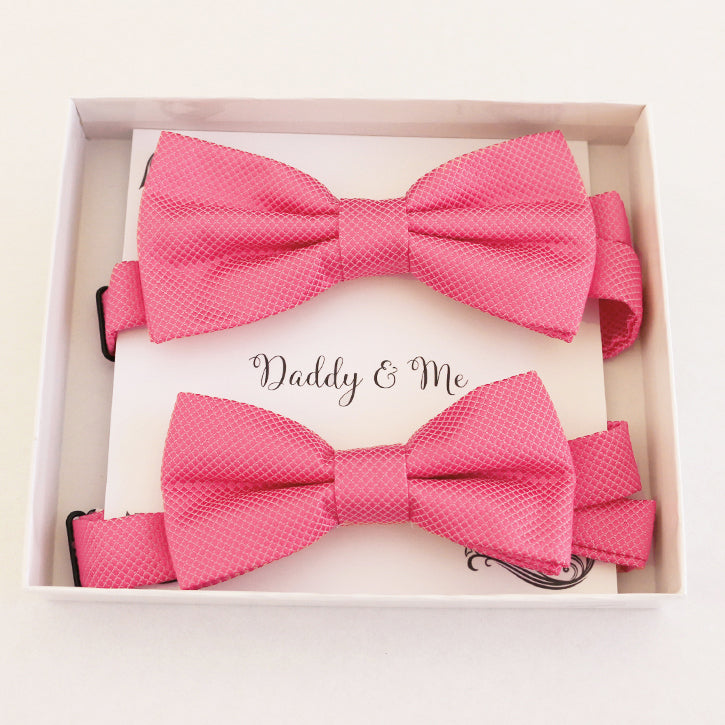 Pink Bow tie set daddy son Daddy and me gift Grandpa and me Kids adult bow tie Adjustable pre tied bow, Handmade, Daddy son gift set