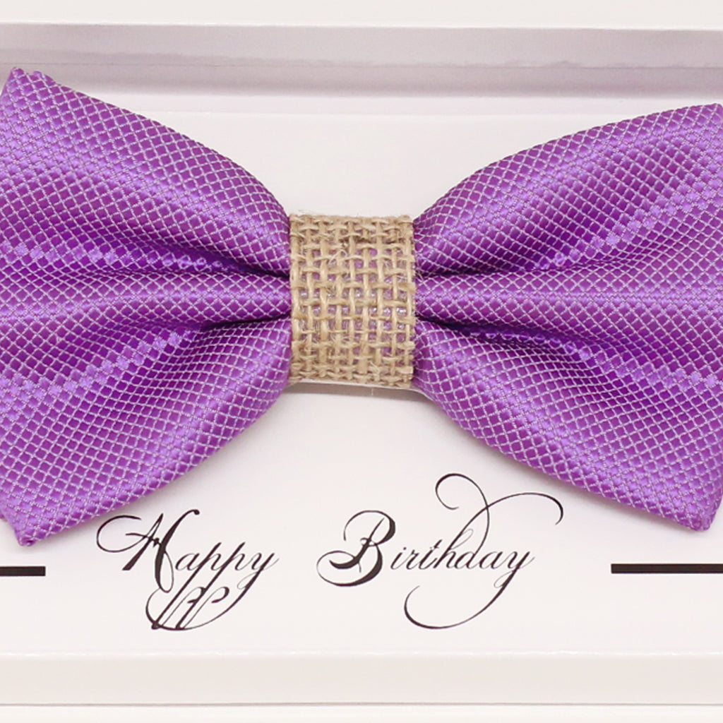 Lavender burlap bow tie, Best man gift , Groomsman bow, Man of honor, ring bearer bow, handmade birthday gift, Congrats grad gift, handmade