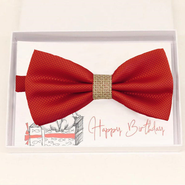 Red bow tie Best man Groomsman Man of honor Ring Bearer bow tie request gift, Red bulrap Kids bow tie, Birthday congrats cards handmade bow 