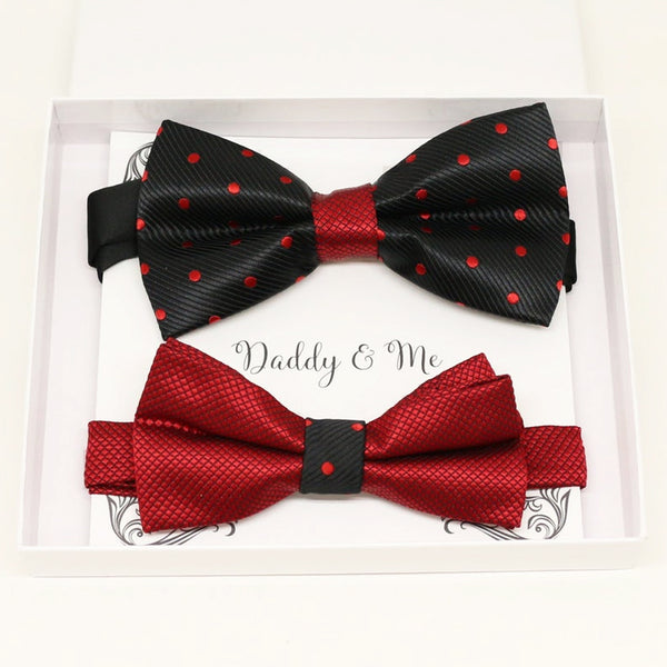Black and red Bow tie set for daddy and son, Daddy me gift set, Grandpa and me, Father son match, Black and red polka dots bow, Red kids bow