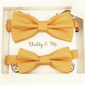 Yellow daddy and me bow tie set in gift box — matching adult and kids handmade pre-tied bow ties
